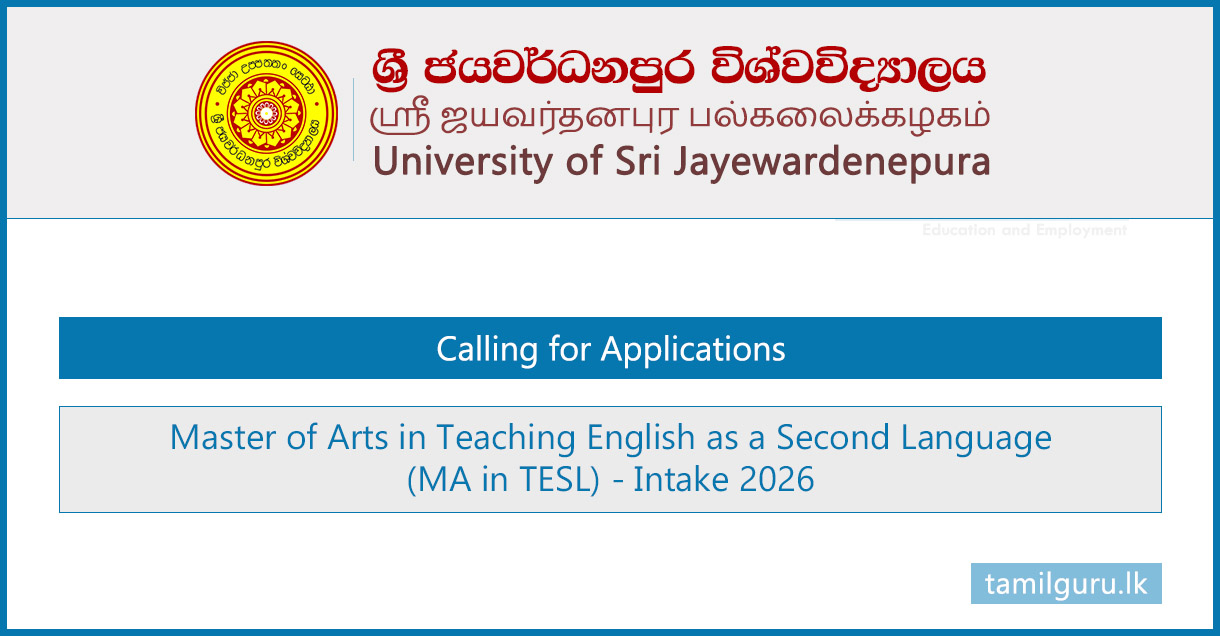 MA in TESL 2026/27 - University of Sri Jayewardenepura