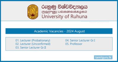 University of Ruhuna Academic Vacancies - 2024 August