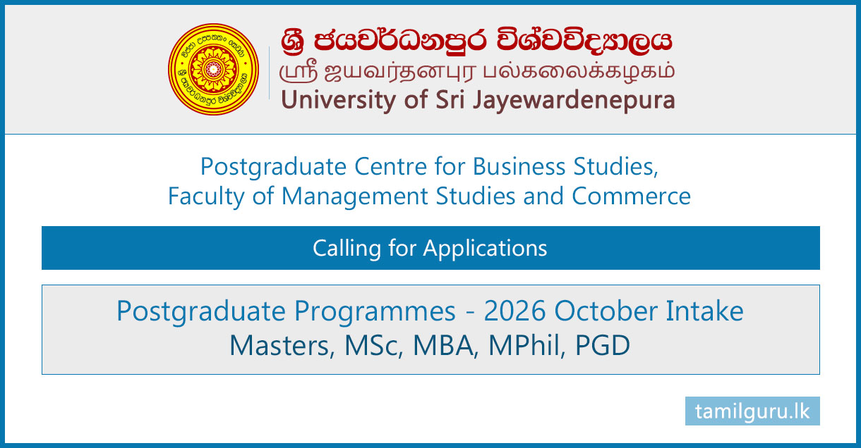 Postgraduate Programmes (Management & Commerce) 2026 - University of Sri Jayewardenepura