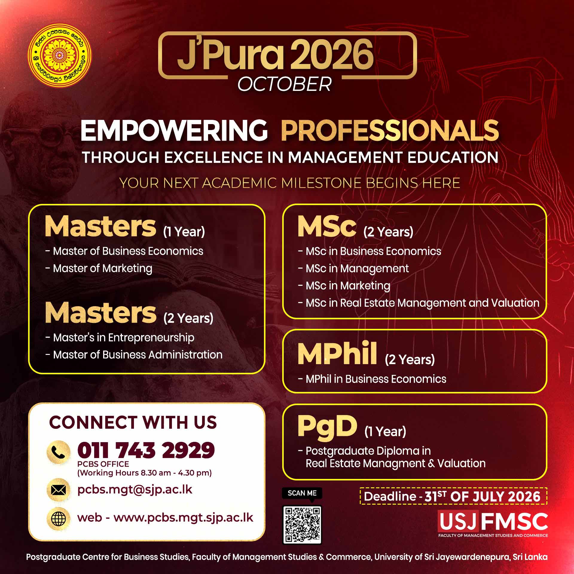 Postgraduate Programmes (Management & Commerce) 2026 - University of Sri Jayewardenepura