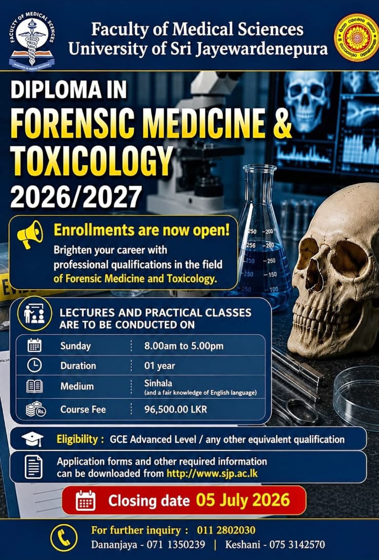 Diploma in Forensic Medicine & Toxicology 2026 - University of Sri Jayewardenepura