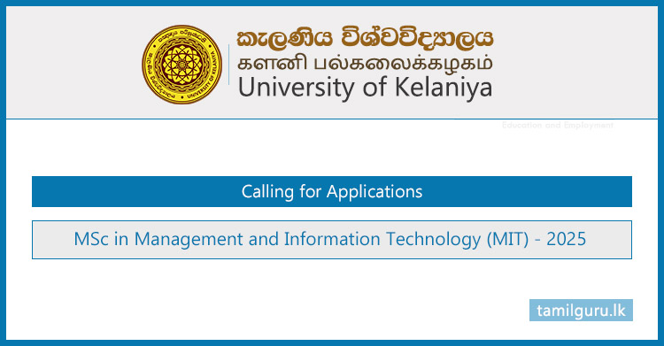 MSc in Management & Information Technology (MIT) 2025 - University of Kelaniya