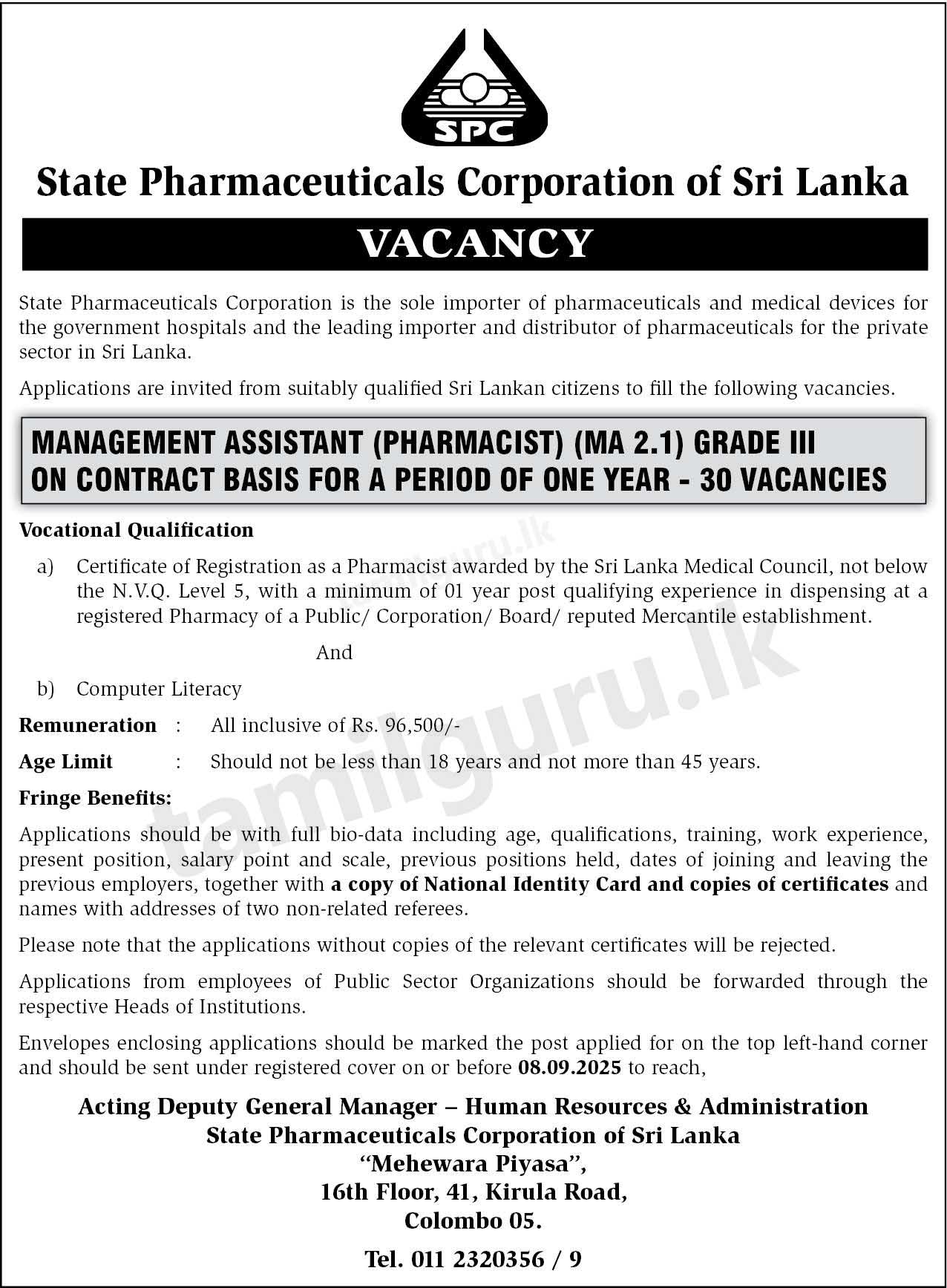 State Pharmaceuticals Corporation (SPC) Management Assistant (Pharmacist) Vacancies - 2025 August