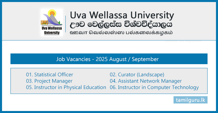 Uva Wellassa University Job Vacancies 2025 August