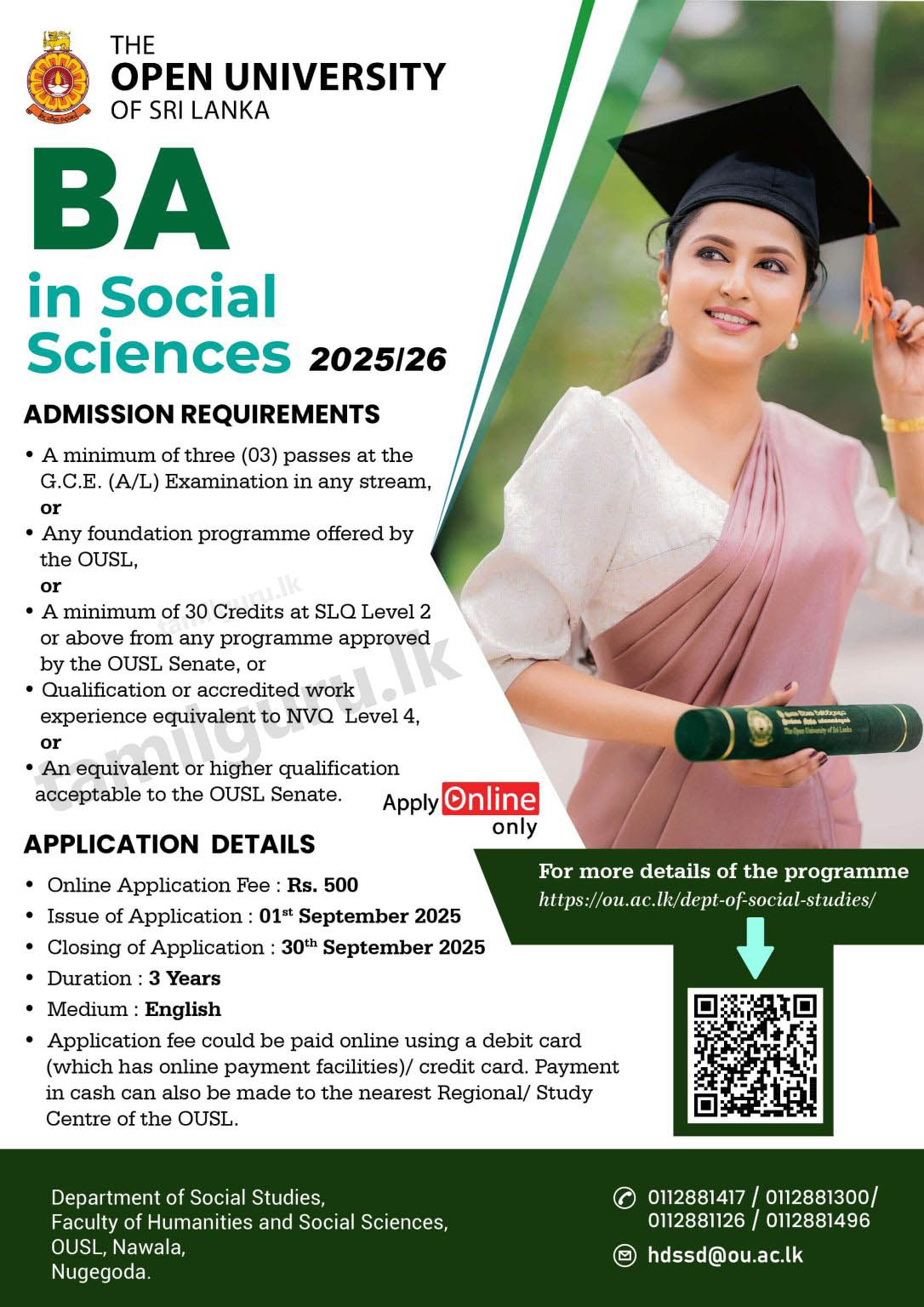 BA in Social Sciences Degree Programme 2025 - Open University (OUSL)
