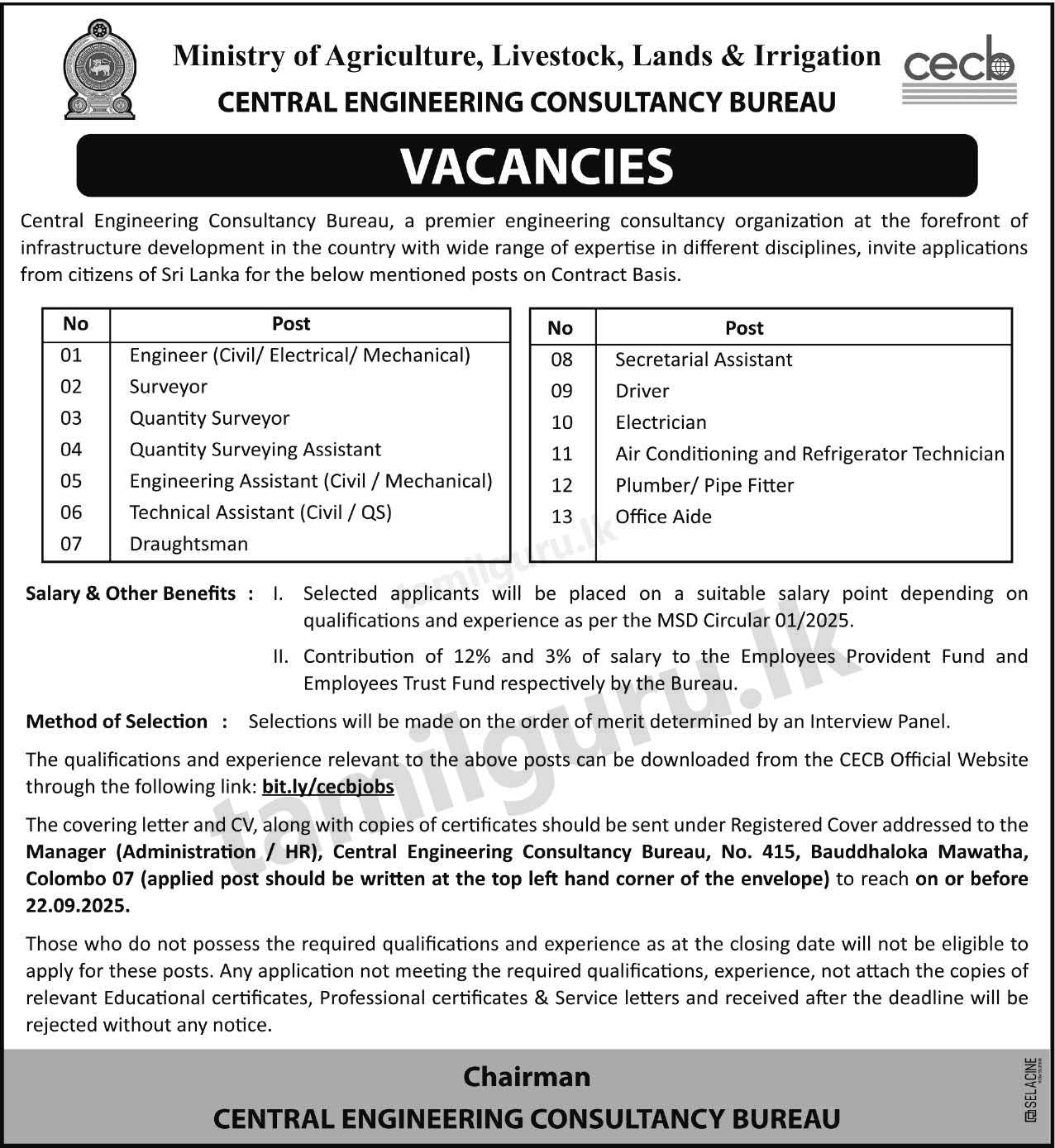 Central Engineering Consultancy Bureau (CECB) Job Vacancies 2025 September