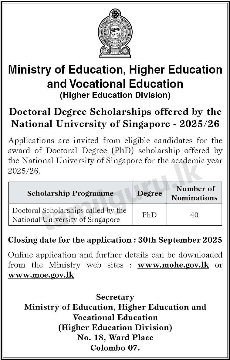 National University of Singapore (NUS) PhD Scholarships - 2025/226