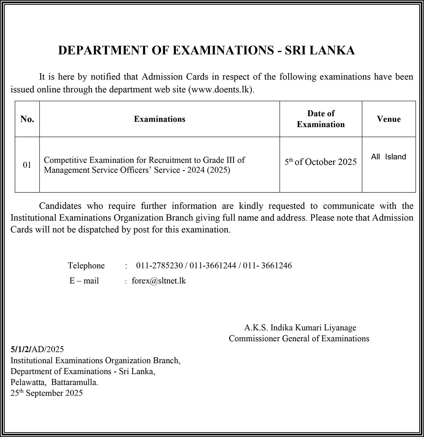 MSO Open Exam Admission Card Download 2025