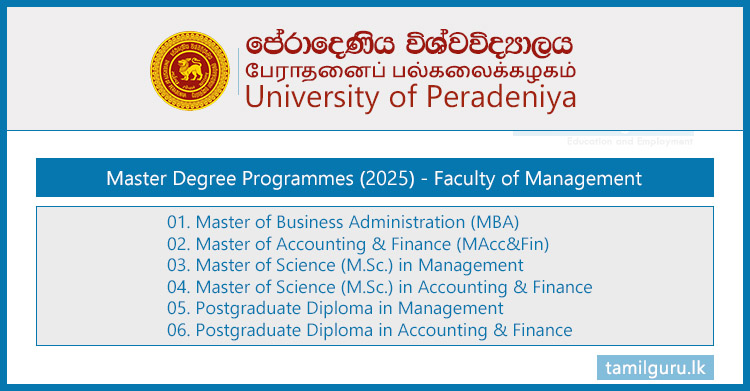 Master Degree Programs 2025 - Faculty of Management, University of Peradeniya