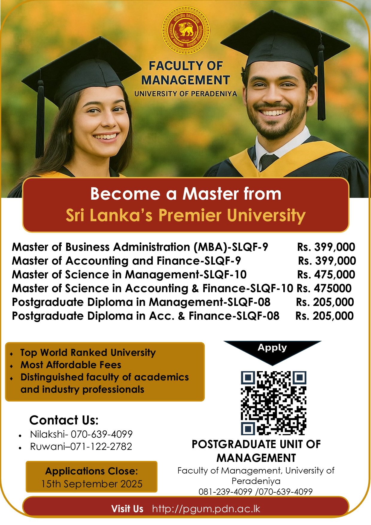 Master Degree Programs 2025 - Faculty of Management, University of Peradeniya