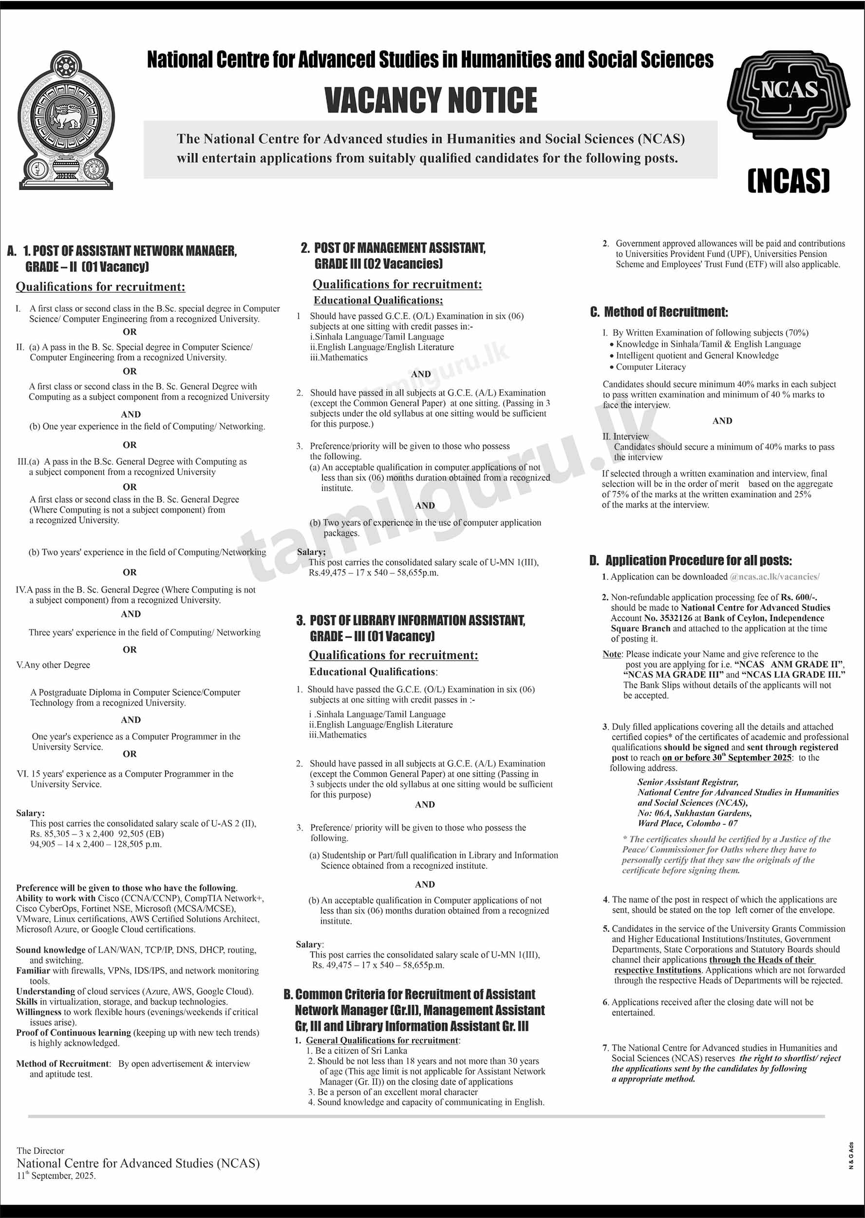 National Centre for Advanced Studies (NCAS) Job Vacancies - 2025 September