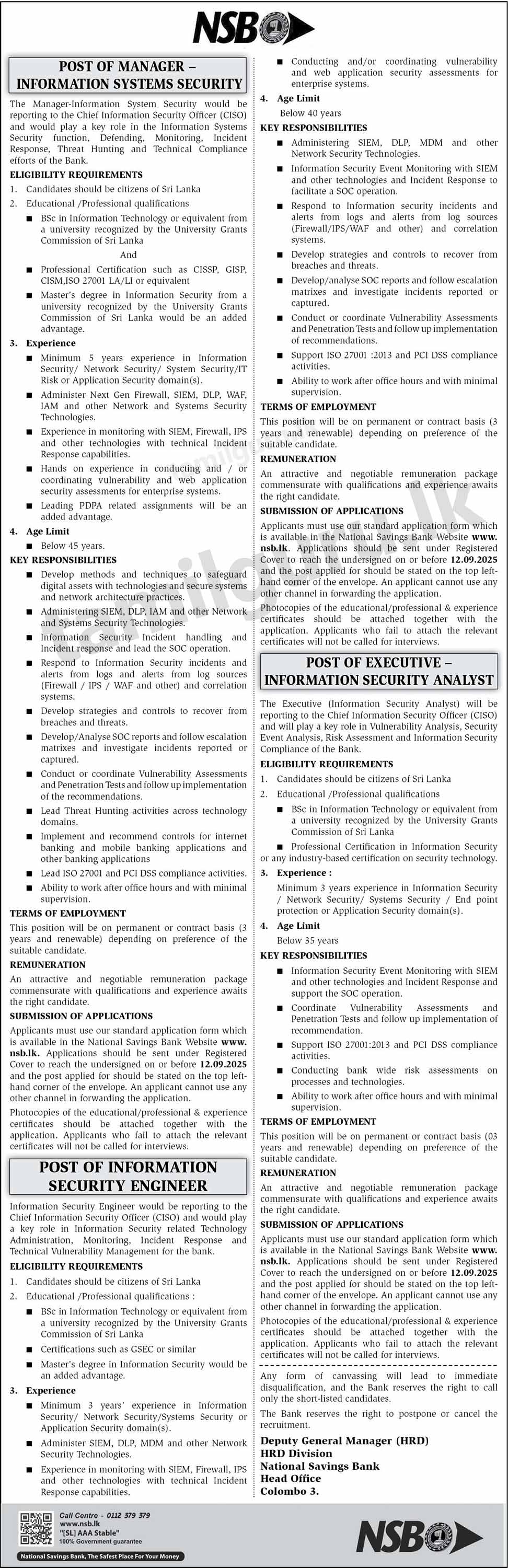 National Savings Bank (NSB Bank) Job Vacancies 2025 September