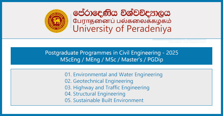 Postgraduate Programmes in Civil Engineering 2025 - University of Peradeniya
