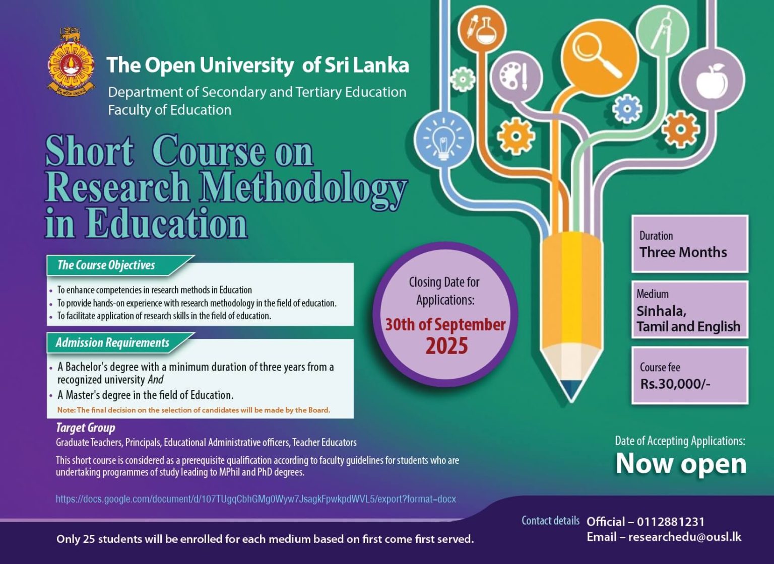 Short Course on Research Methodology in Education - Open University (OUSL)