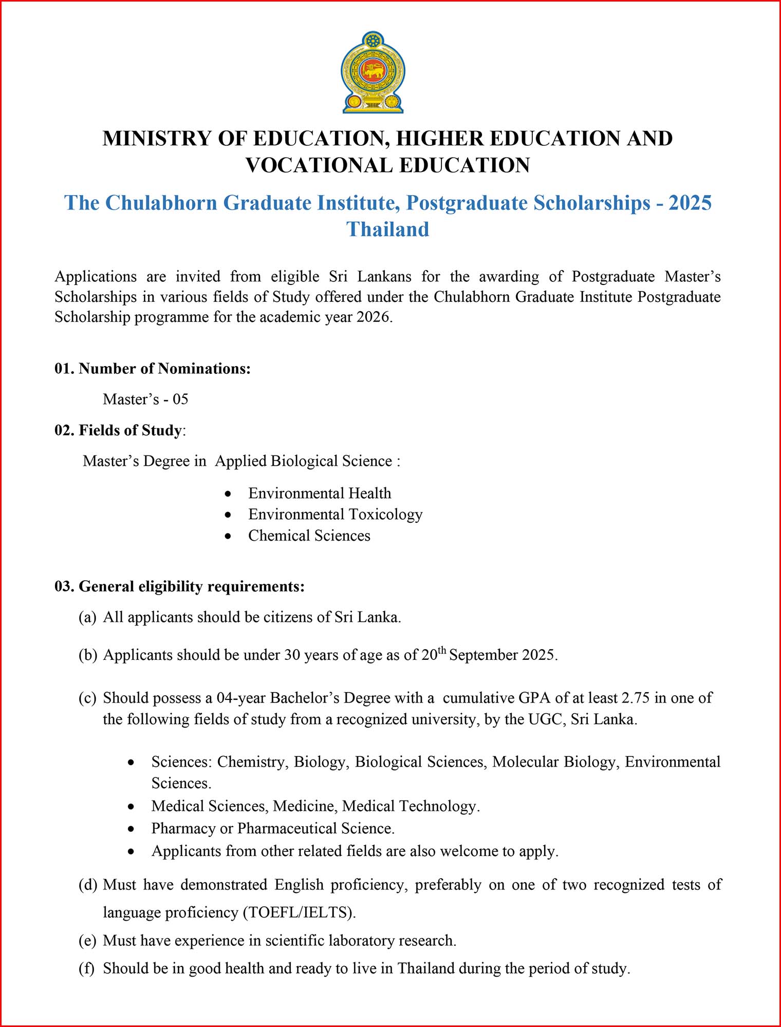 Thailand Masters Degree Scholarships Programme 2025/26