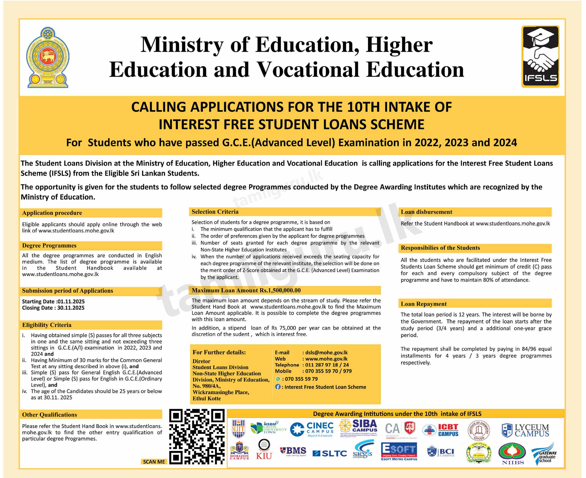 Interest-Free Student Loan Scheme (IFSLS) Application 2025 10th Intake