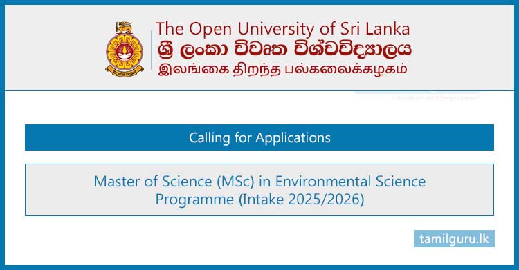MSc in Environmental Science 2025 - Open University (OUSL)