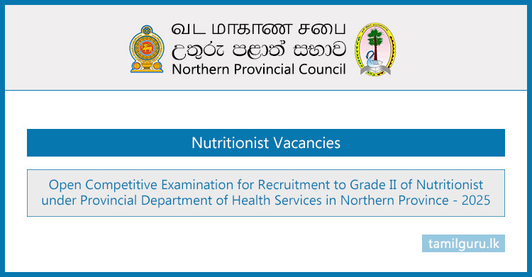 Northern Province Nutritionist Vacancies (Open Exam) 2025