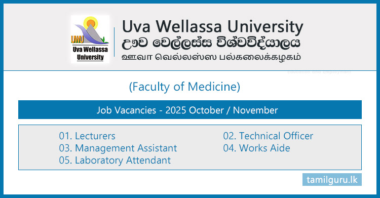 Uva Wellassa University (Faculty of Medicine) Vacancies 2025 October