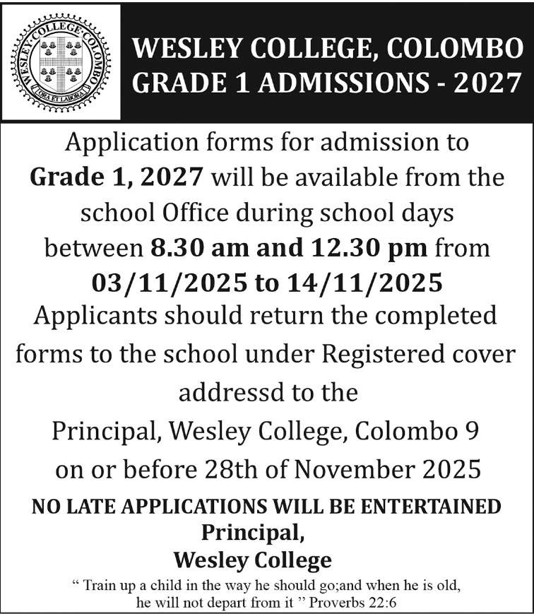 Wesley College, Colombo - Grade 1 Admission (Year 2027)
