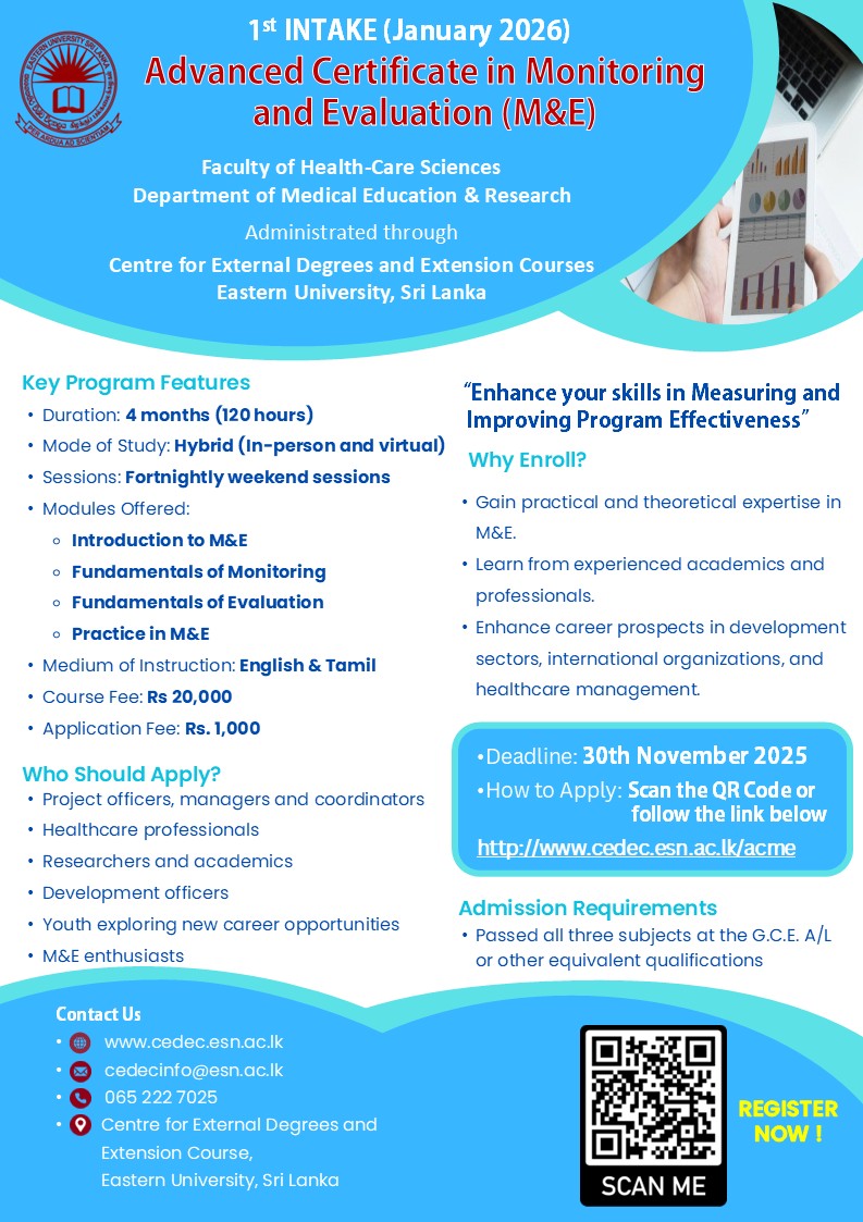 Advanced Certificate in Monitoring and Evaluation 2025 - Eastern University