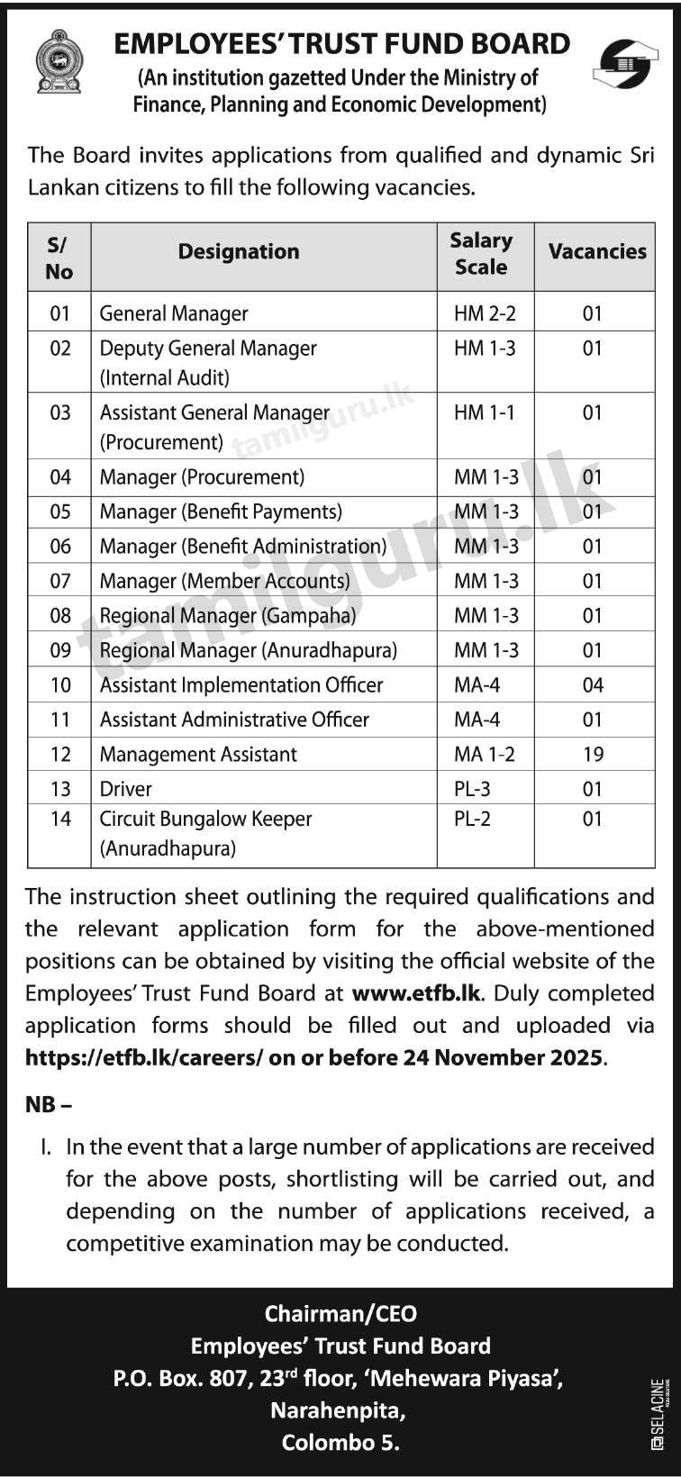 Employees' Trust Fund (ETFB) Job Vacancies 2025 November
