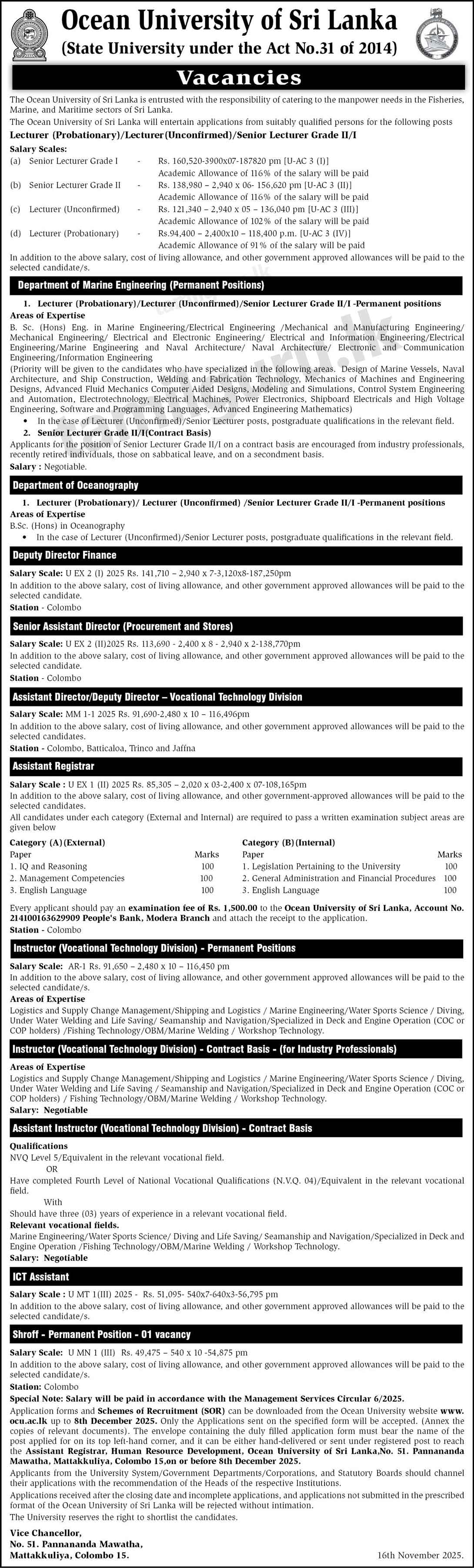 Ocean University Job Vacancies - 2025 December