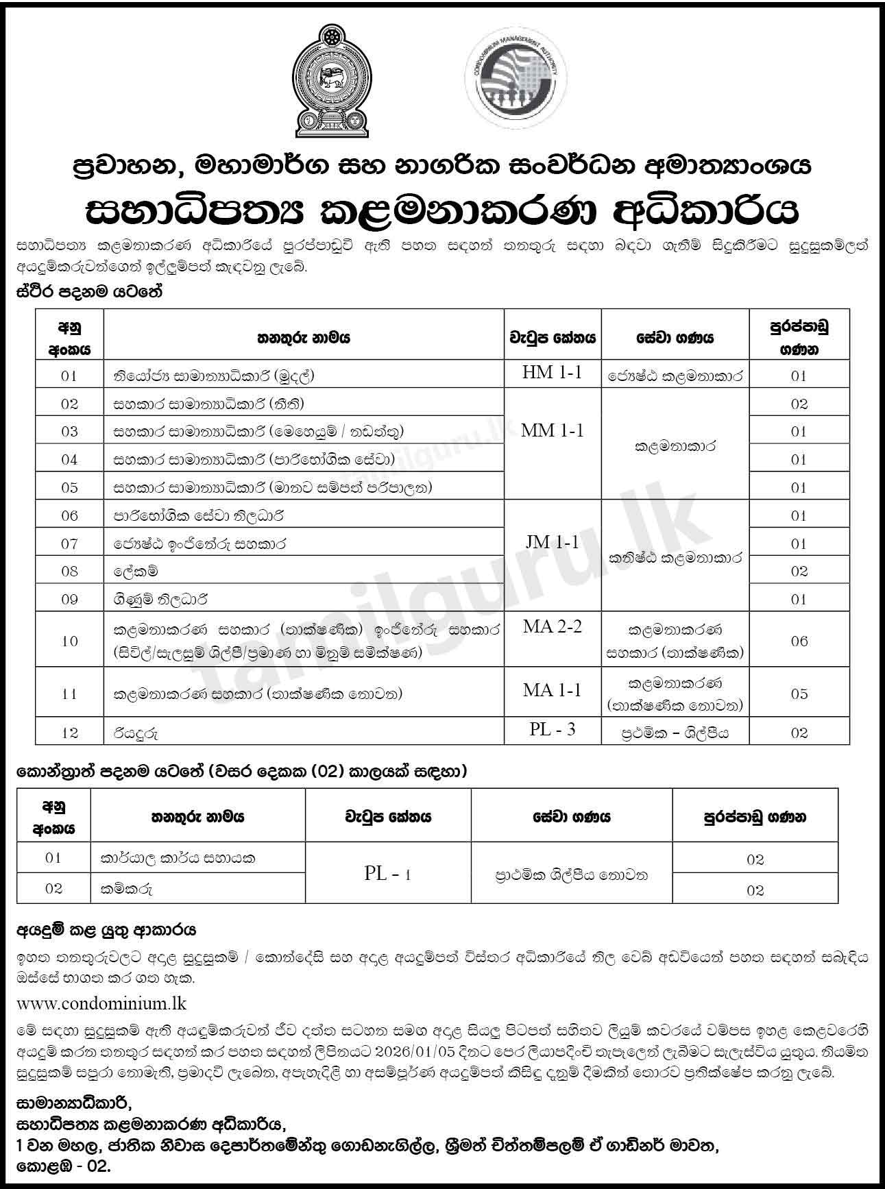 Condominium Management Authority Job Vacancies 2025 December