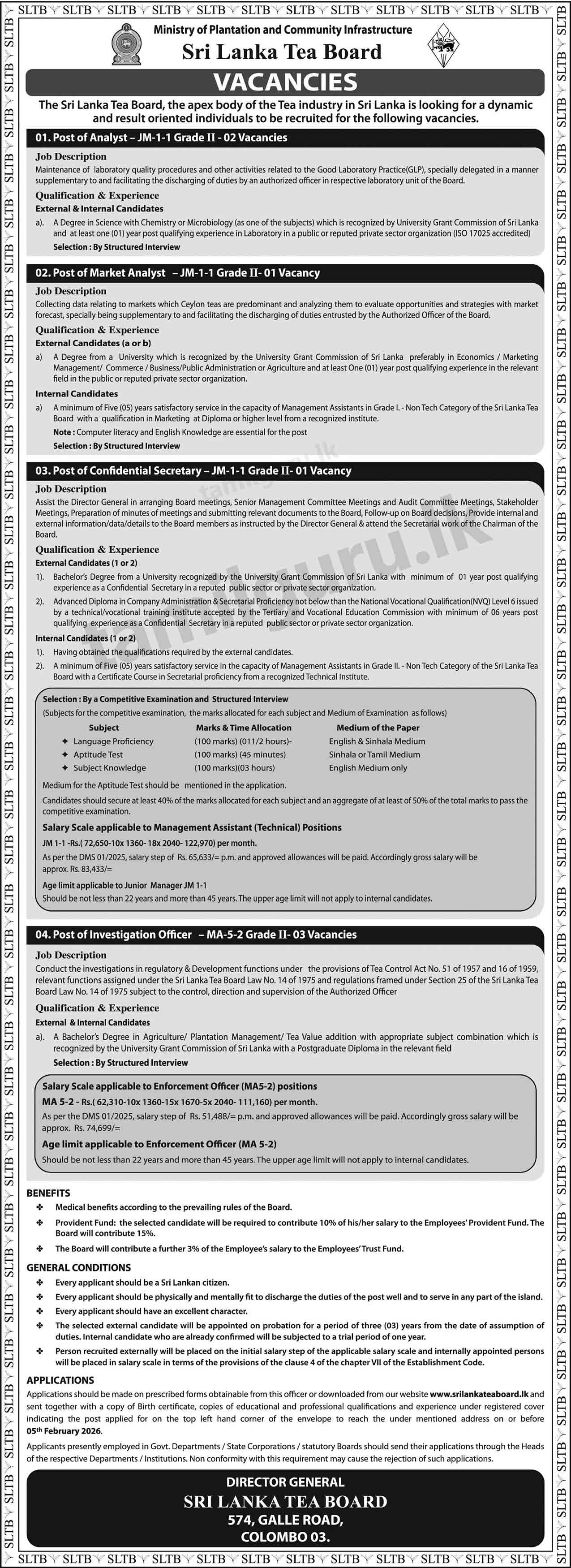 Sri Lanka Tea Board Job Vacancies - 2026 January