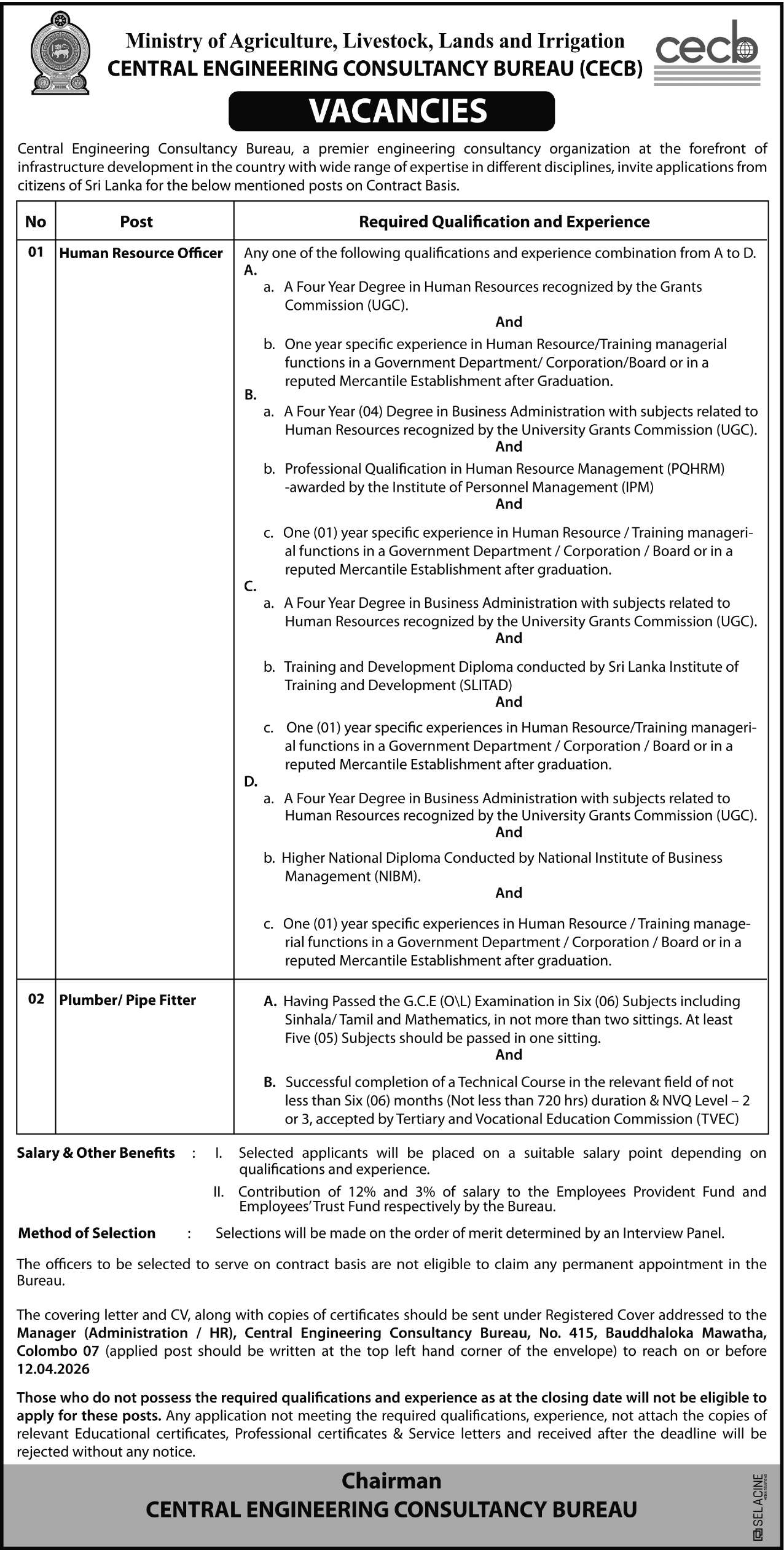 Central Engineering Consultancy Bureau (CECB) Job Vacancies 2026 April
