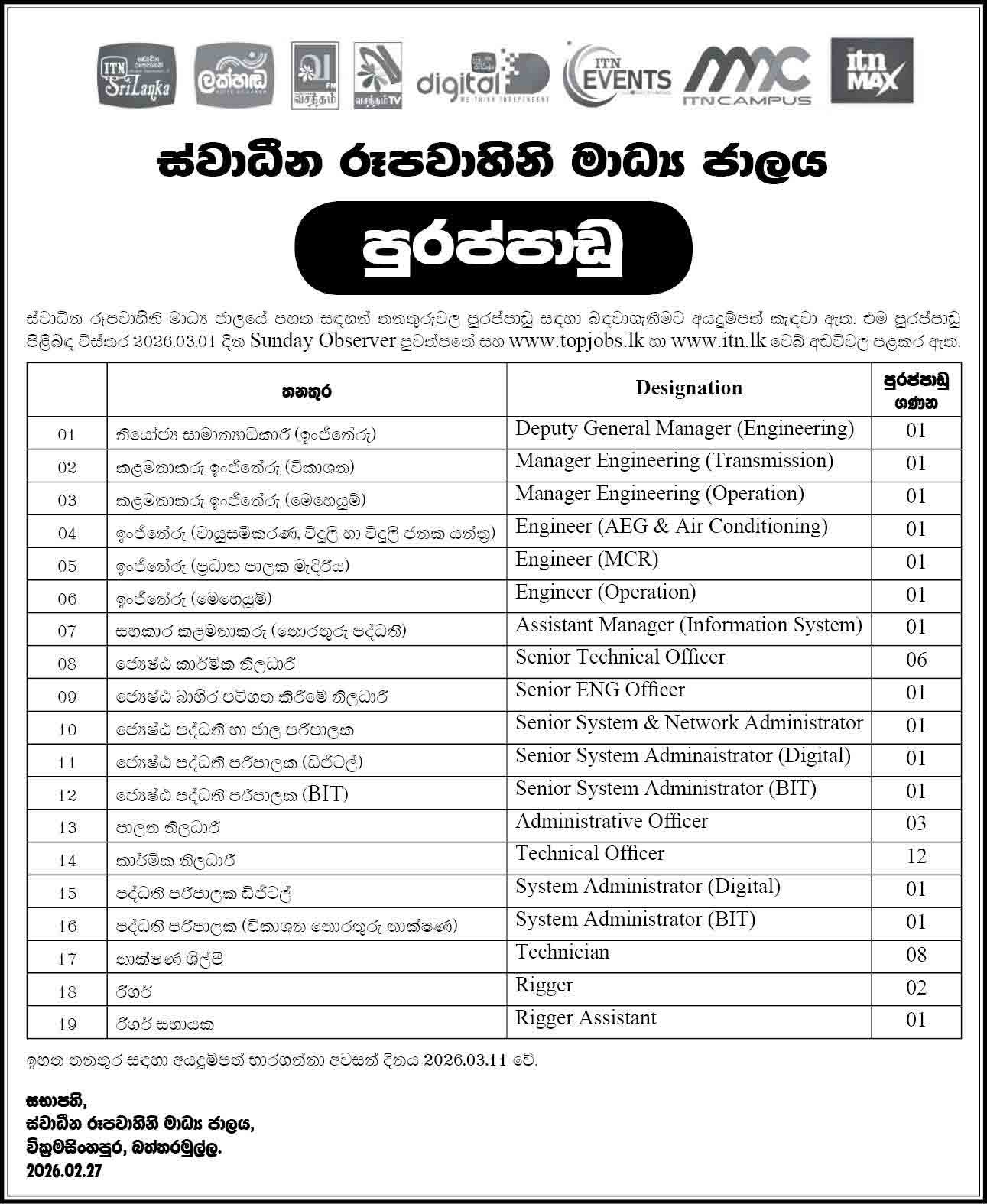 Independent Television Network (ITN) Job Vacancies 2026 March