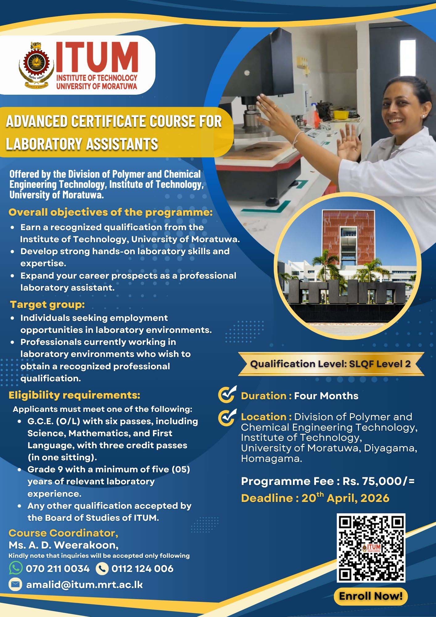 Advanced Certificate Course for Laboratory Assistants 2026 - University of Moratuwa