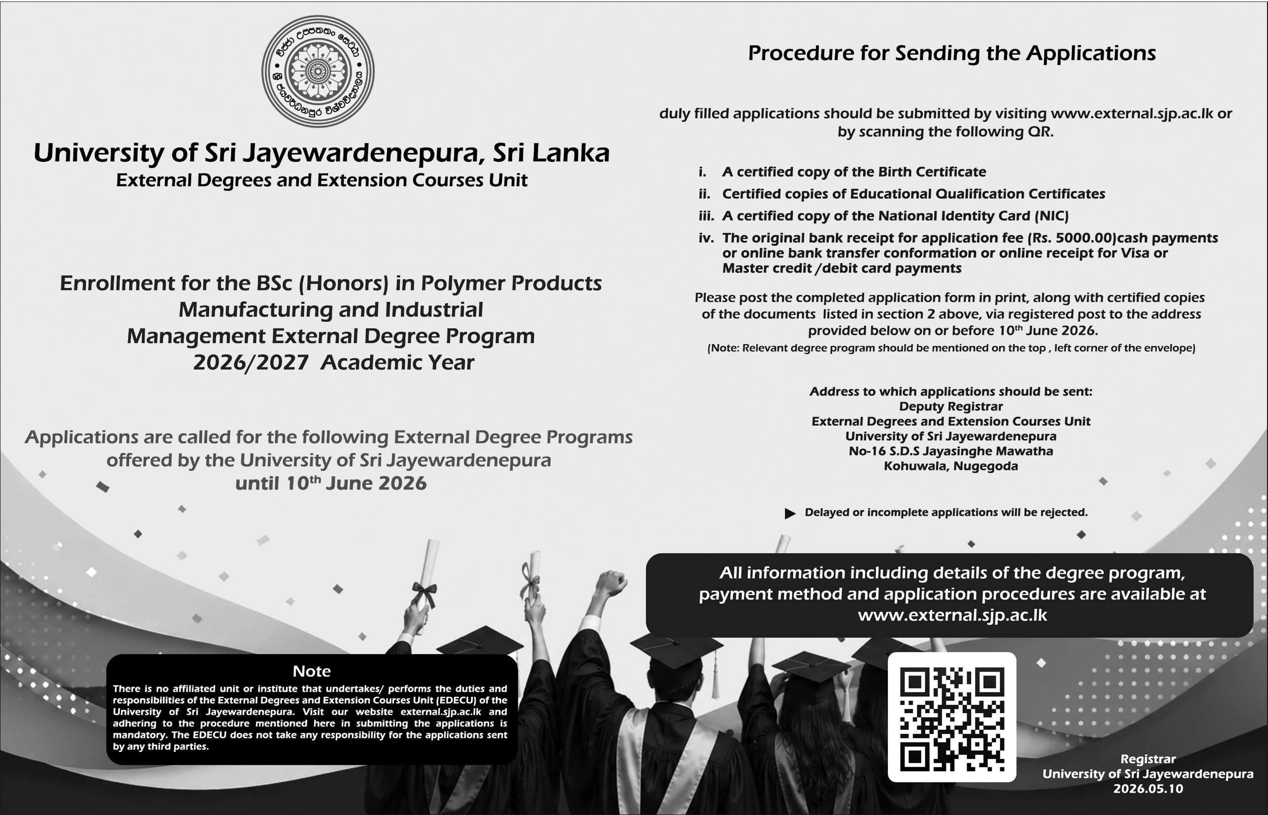 External Degree Programs Application (2026 Intake) - University of Sri Jayewardenepura