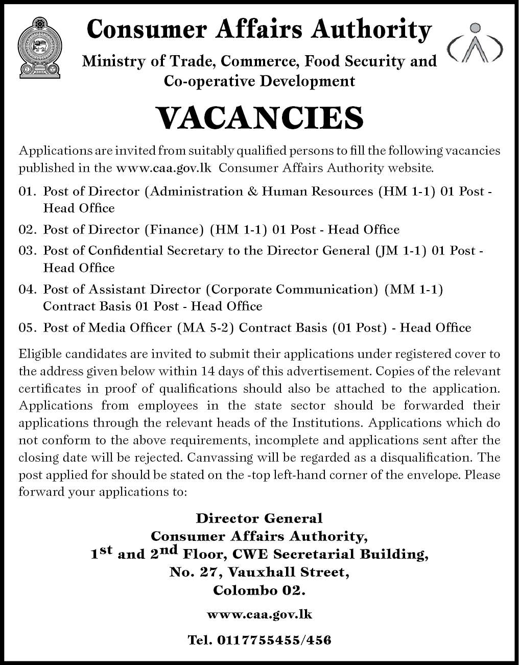 Consumer Affairs Authority (CAA) Vacancies 2026 Director, Secretary, Media Officer