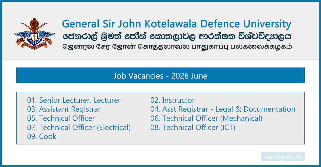 Kotelawala Defence University (KDU) Academic Vacancies - 2026 June
