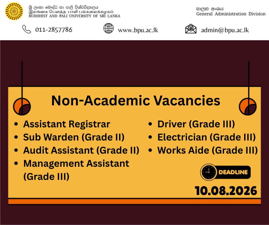 Buddhist & Pali University Non-Academic Vacancies 2026 July/August