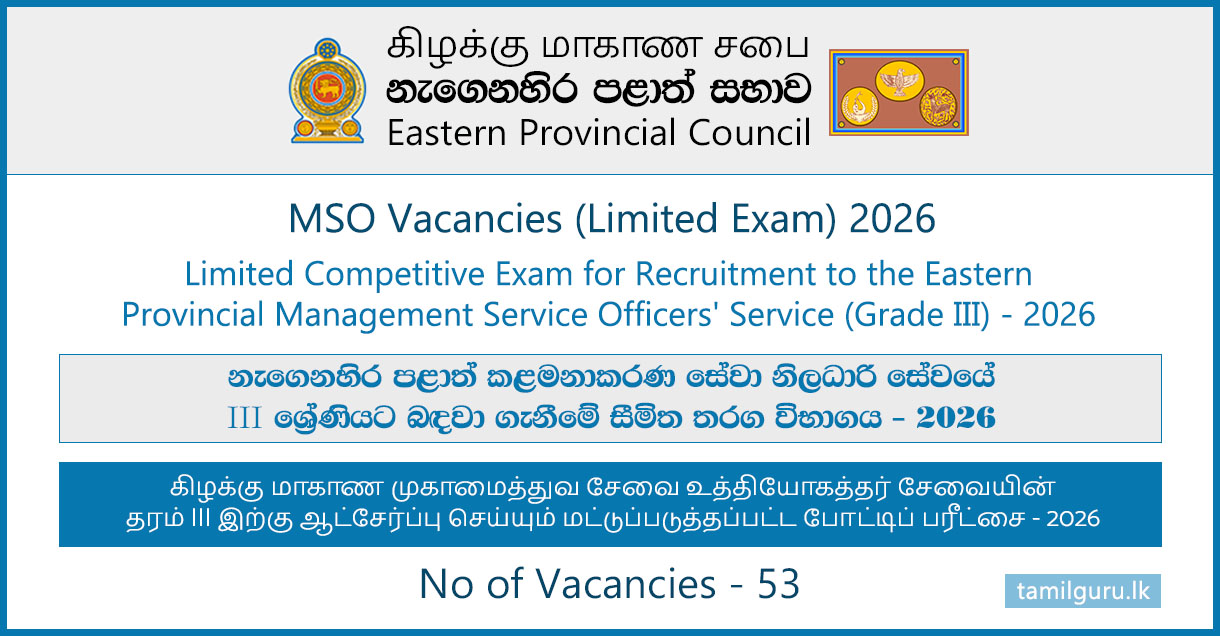 Eastern Province Management Service Officers (MSO) Vacancies (Limited Exam) 2026