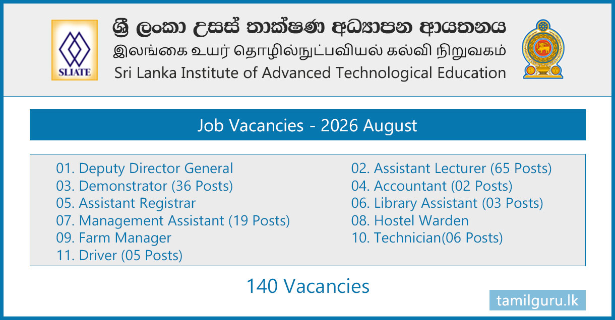 SLIATE Job Vacancies 2026 August