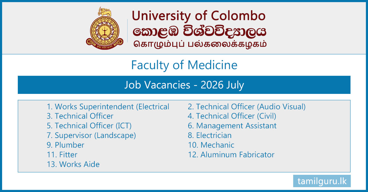 University of Colombo, Faculty of Medicine Vacancies 2026