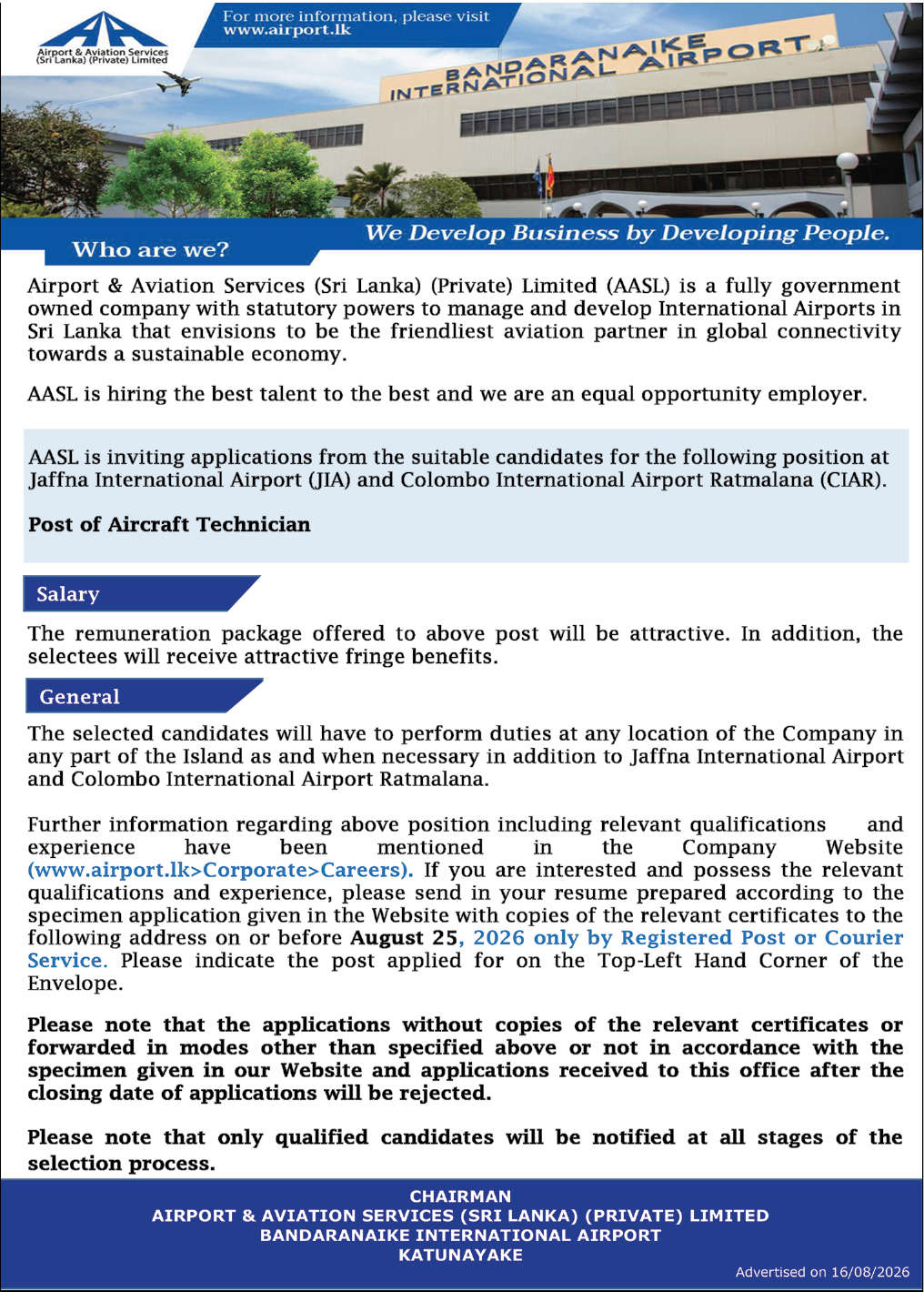 AASL - Aircraft Technician Vacancies 2026
