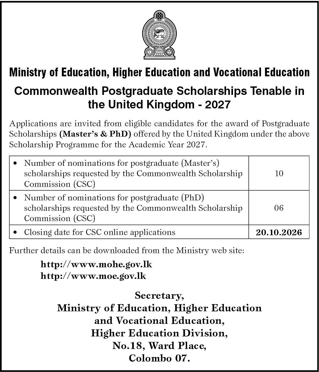 Commonwealth Masters & PhD Scholarships (UK) 2027 for Sri Lankans