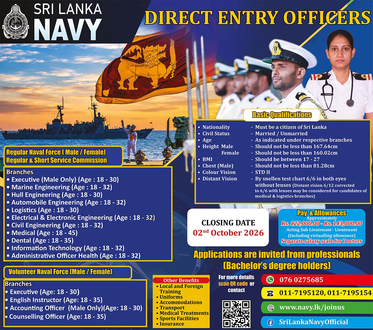 Sri Lanka Navy Direct Entry Officer Vacancies 2026