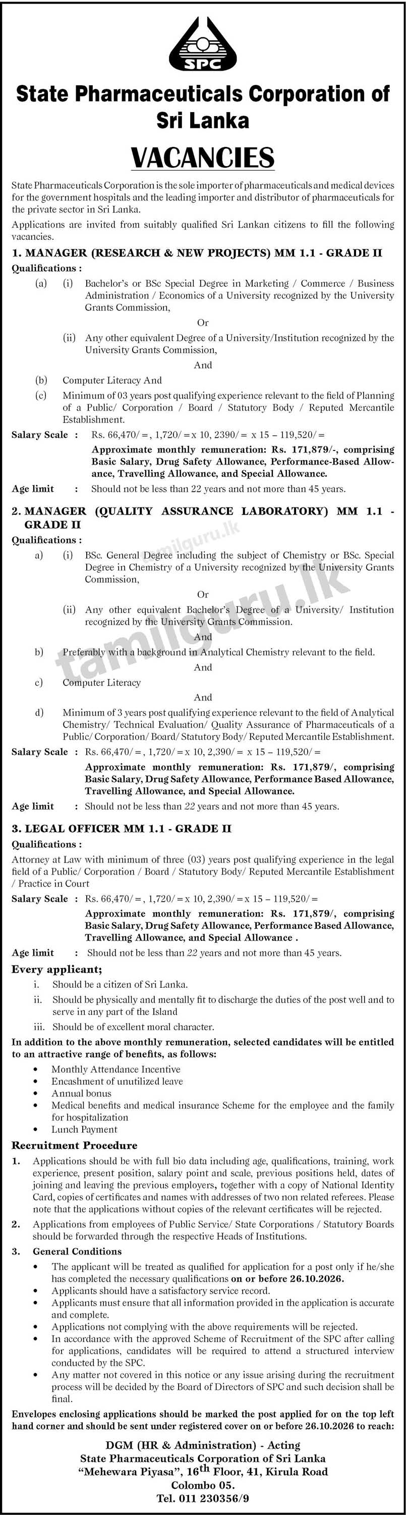 State Pharmaceuticals Corporation (SPC) Vacancies 2026 - Manager, Legal Officer